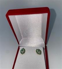 Emerald Gold-Diamond & Stone Earrings 12 Diamonds .36 Carat T.W.
